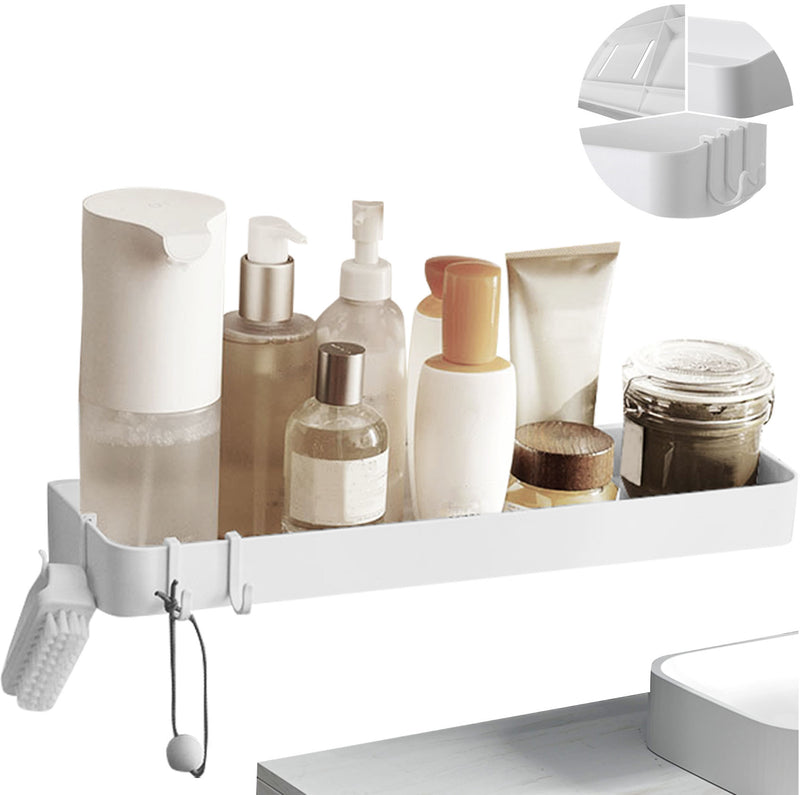 Bath Shelve, Adhesive Shelf Shower Caddy Bathroom Organizer, Plastic Wall  Mounted Shower Caddy Basket，White Storage Rack for Bathroom/Kitchen, Large