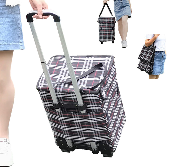 Fineget Foledable Shopping Cart Grocery Tote Bag with Wheels Folding U